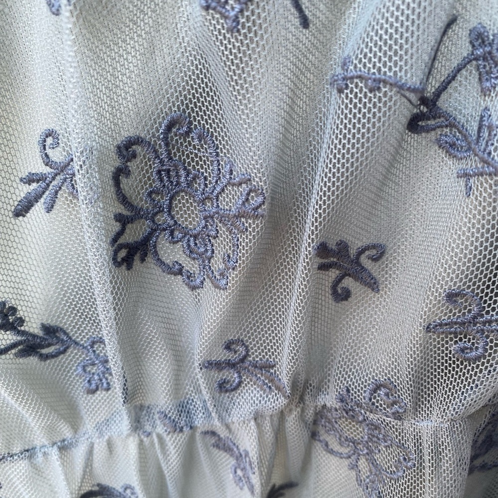 SUNDANCE Floral Blue Nylon Mesh Embroidered Skirt I Size: 12 - Picture 8 of 8